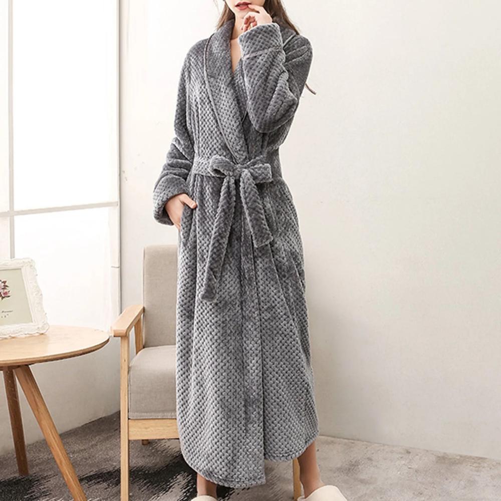Unisex Fleece Winter Bathrobe With Pockets