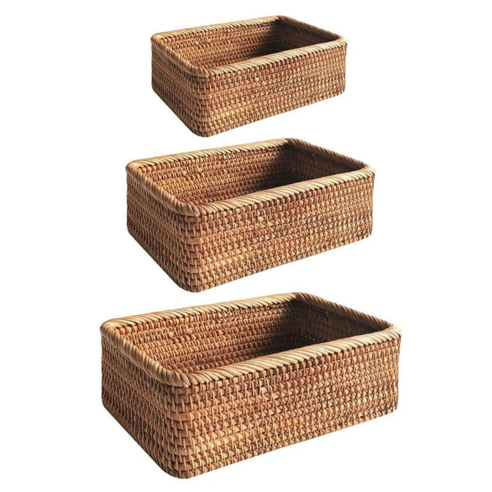 Hand Woven Rectangular Rattan Storage Basket
