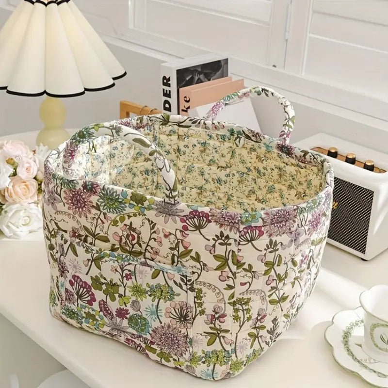 Delicate Floral Print Canvas Storage Basket