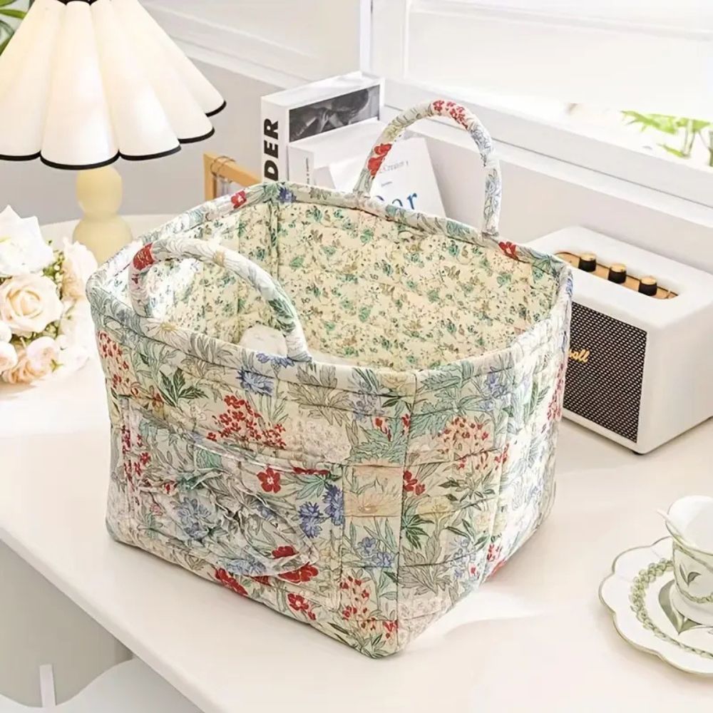 Delicate Floral Print Canvas Storage Basket