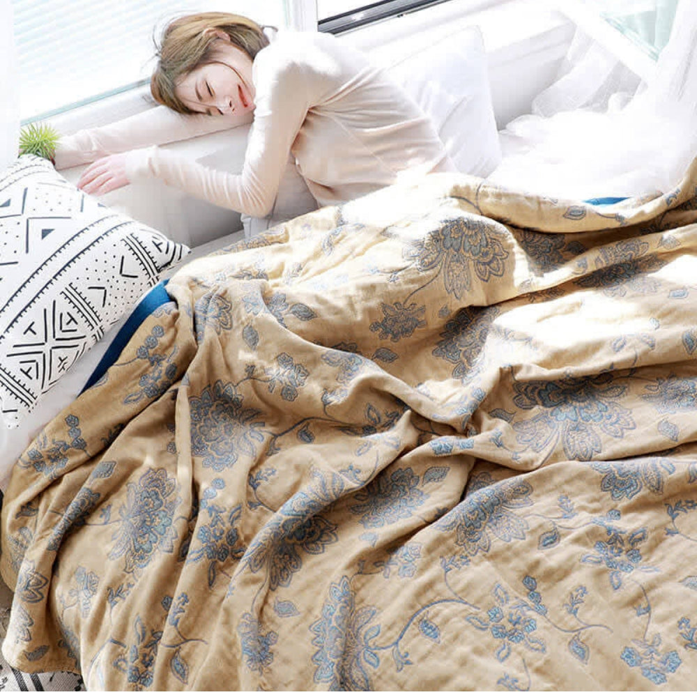 Five Layer Floral Cotton Gauze Blanket