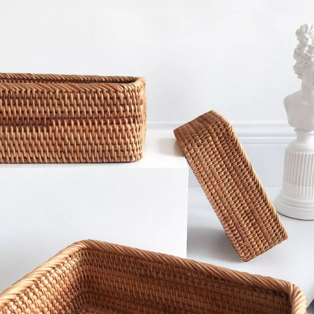 Hand Woven Rectangular Rattan Storage Basket