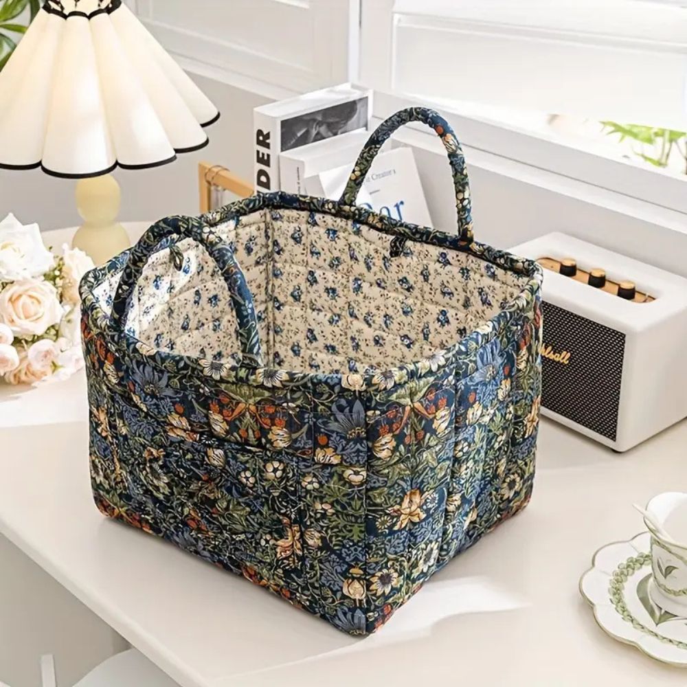 Delicate Floral Print Canvas Storage Basket
