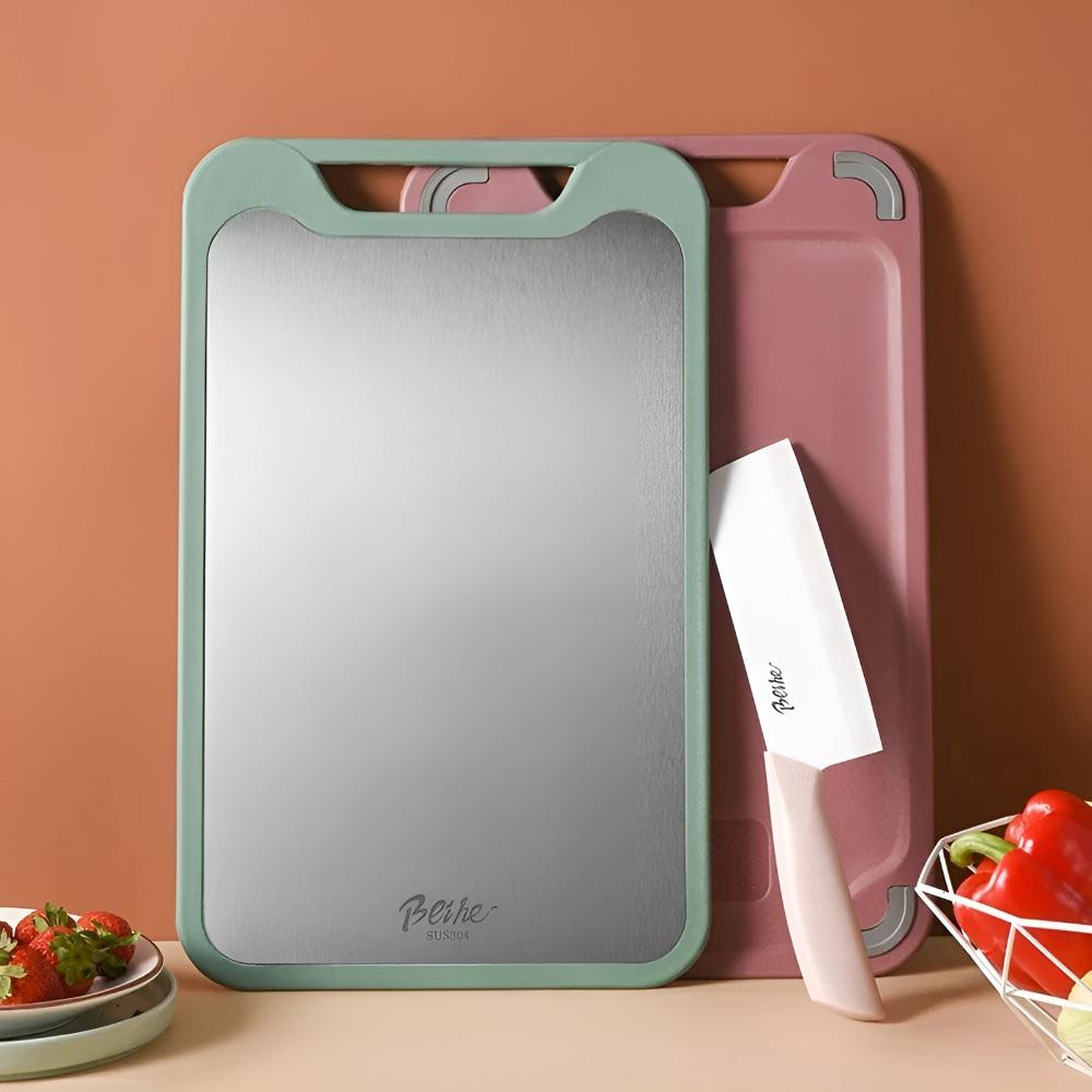 Double Sided Stainless Steel Chopping Board with Garlic Grinder