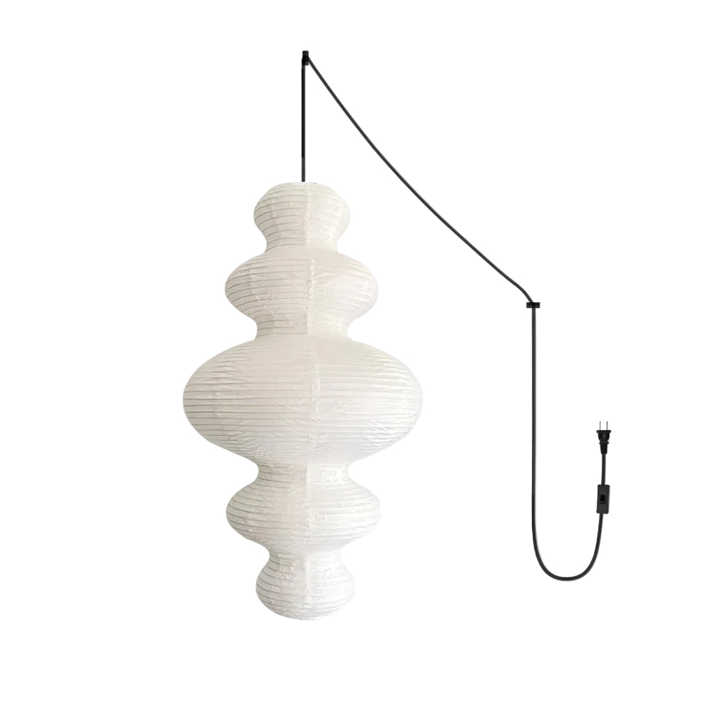 Sora Japandi Sculptural Rice Paper Plug In Pendant Lamp
