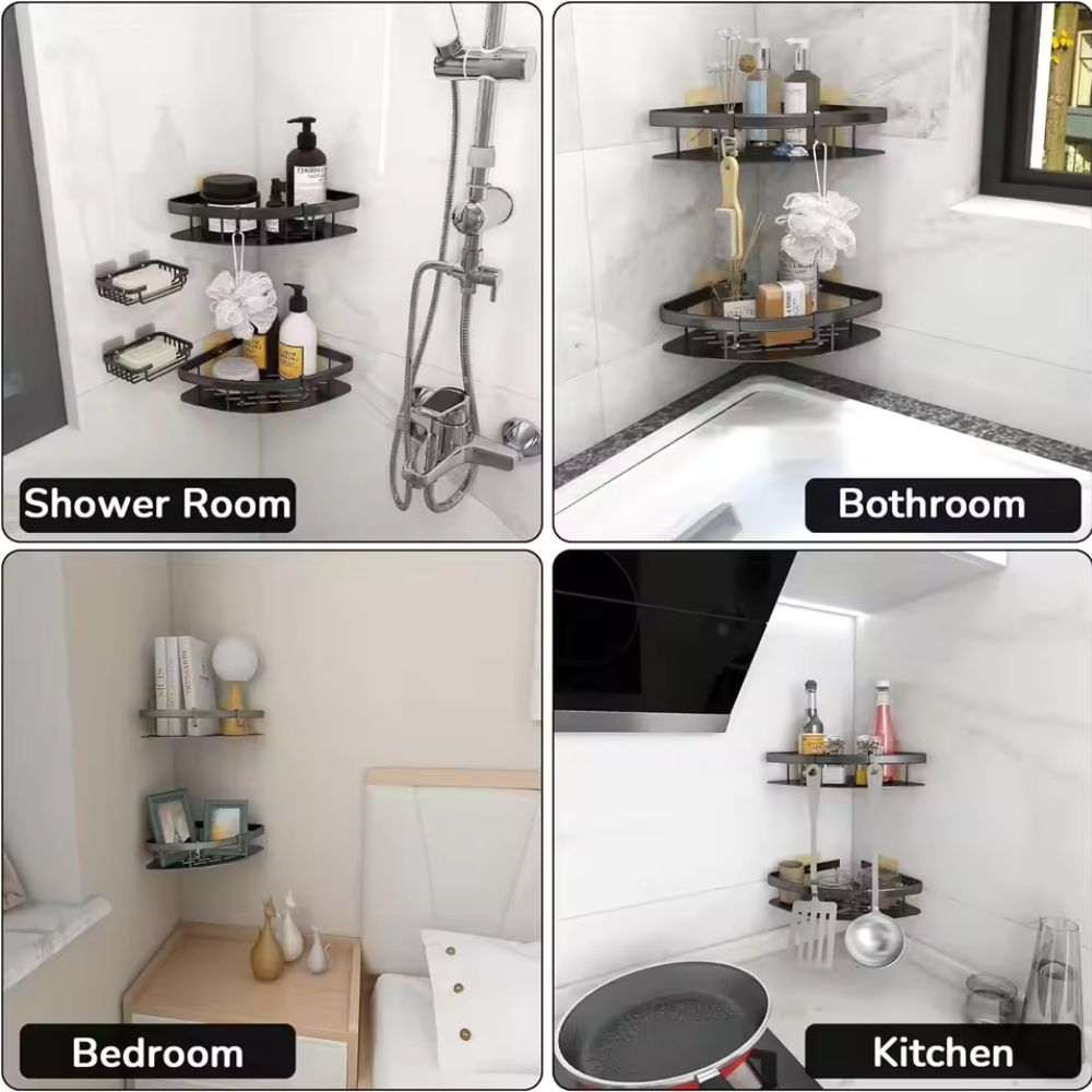 No Drill Adhesive Aluminium Shower Caddy Shelf