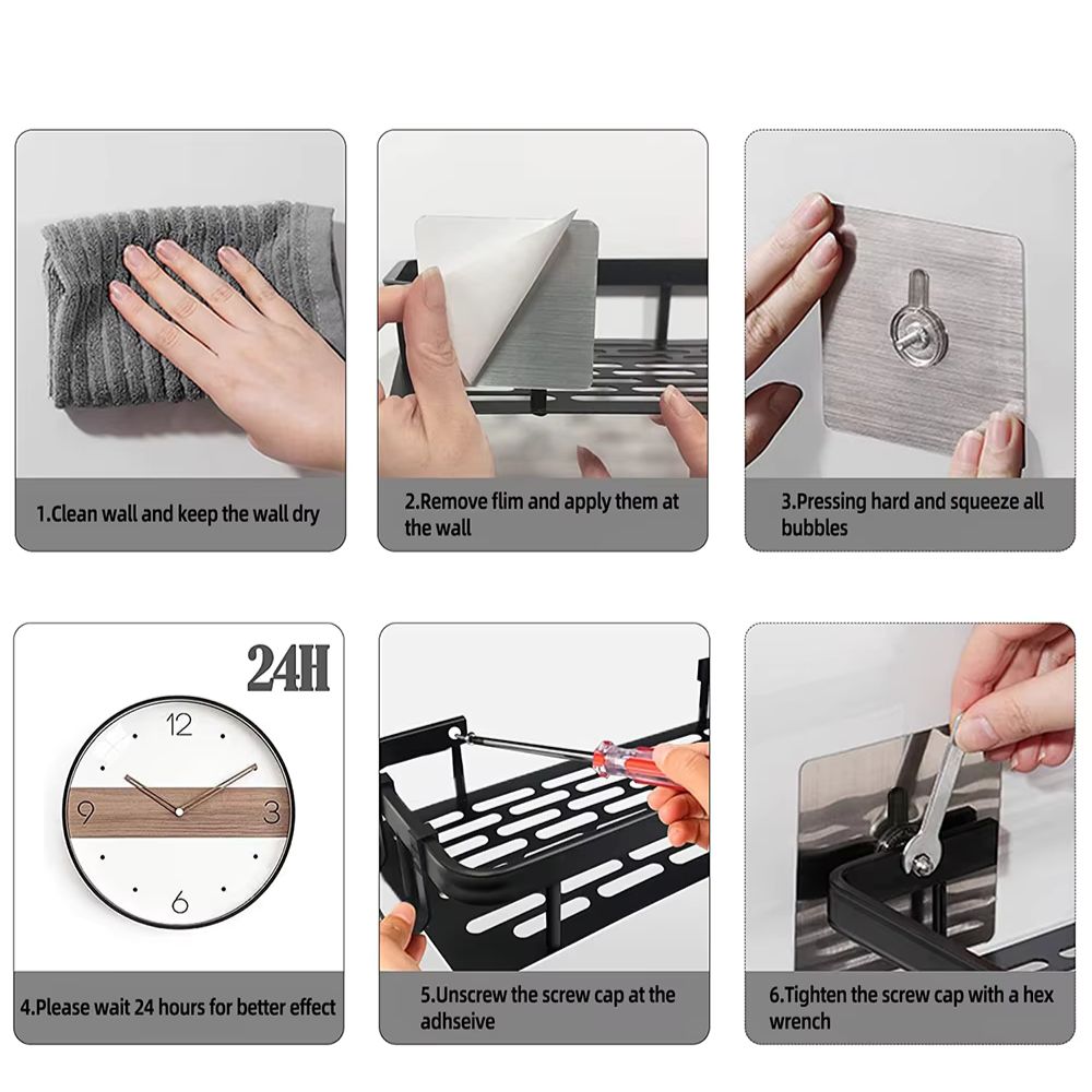 No Drill Adhesive Aluminium Shower Caddy Shelf