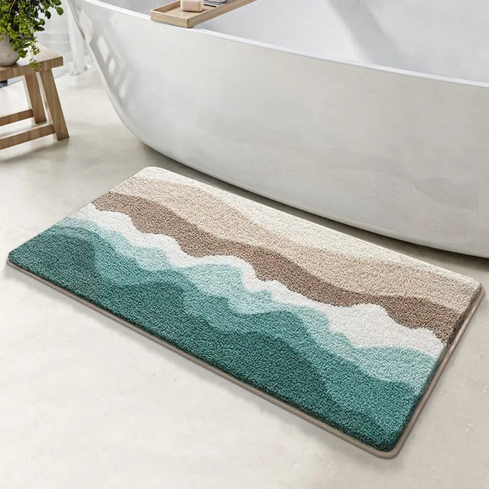 Non Slip Coastal Wave Pattern Bath Mat