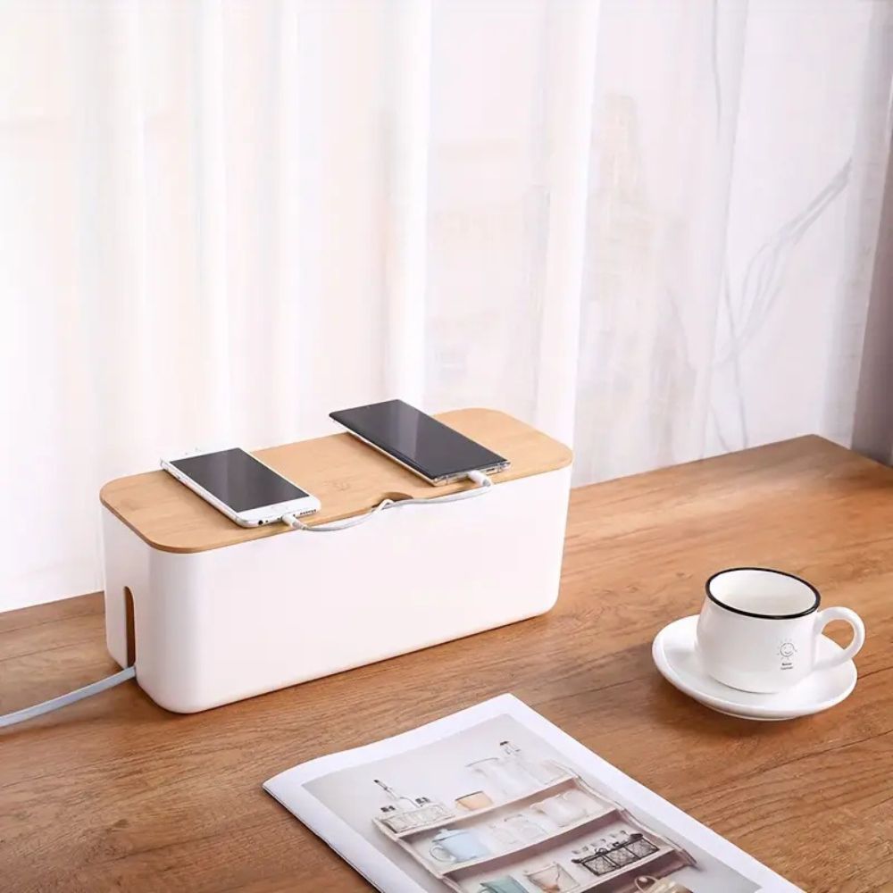 Bamboo Lid Cord Tidy Cable Organizer Box