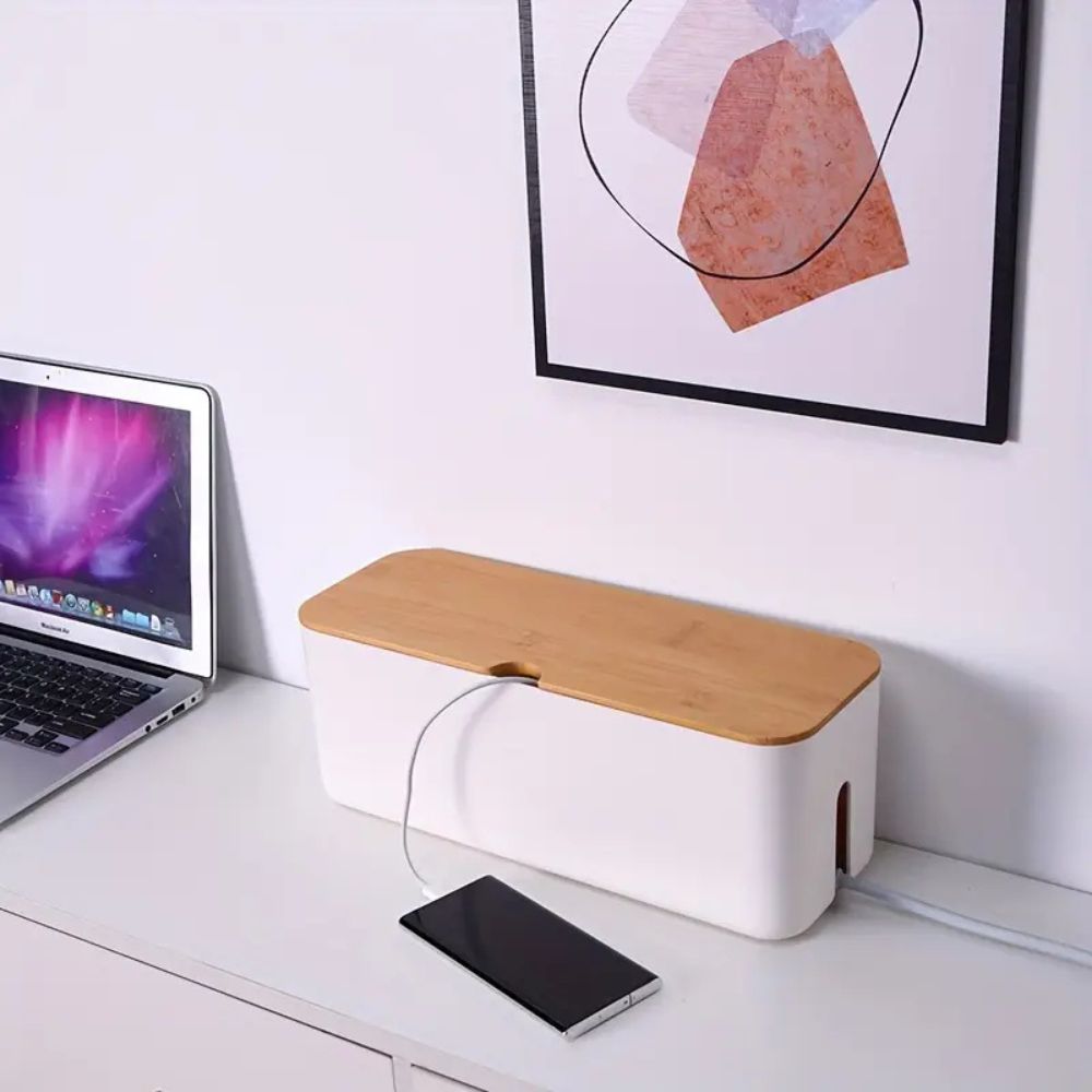 Bamboo Lid Cord Tidy Cable Organizer Box