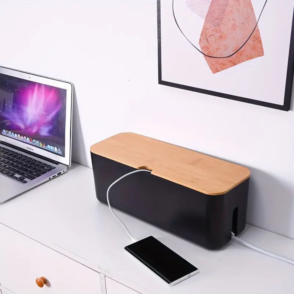 Bamboo Lid Cord Tidy Cable Organizer Box