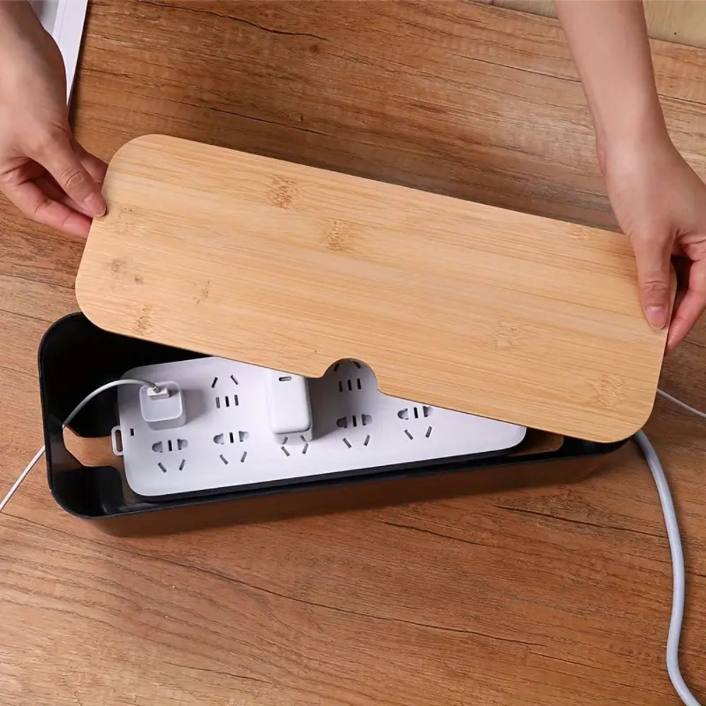 Bamboo Lid Cord Tidy Cable Organizer Box