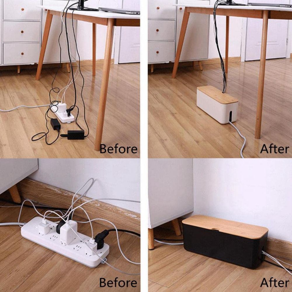 Bamboo Lid Cord Tidy Cable Organizer Box