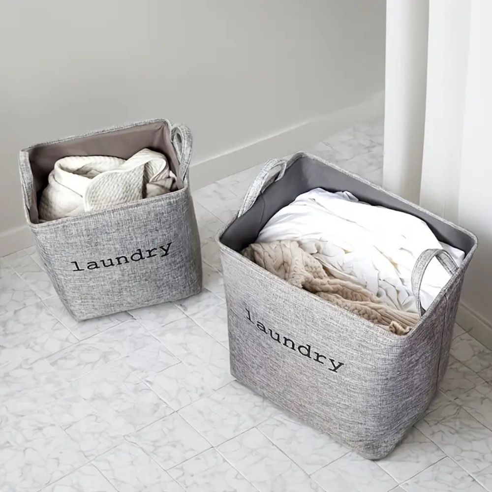 Foldable Letter Print Fabric Laundry Basket