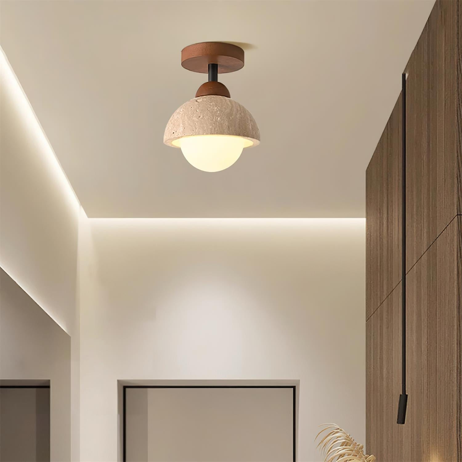 Terrano Matte Sculptural Travertine Ceiling Lamp