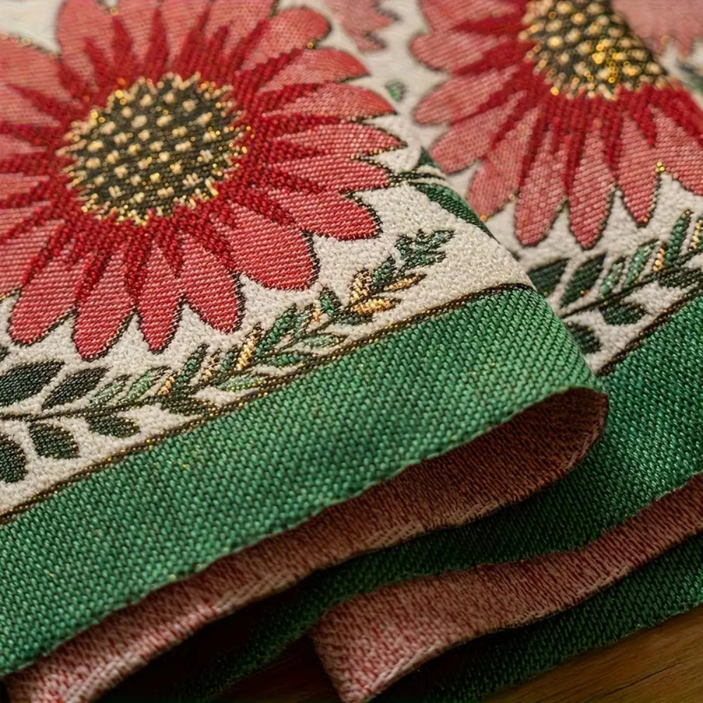 Boho Floral Embroidered Table Runner With Colorful Tassels