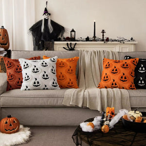 Faux Fleece Pumpkin Cushion Cover for Halloween