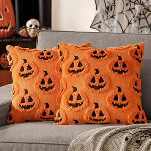 Faux Fleece Pumpkin Cushion Cover for Halloween