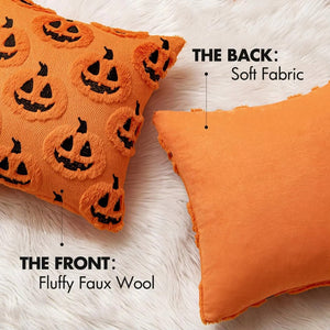 Faux Fleece Pumpkin Cushion Cover for Halloween