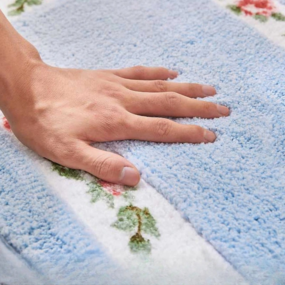 Plush Floral Oval Bath Mat