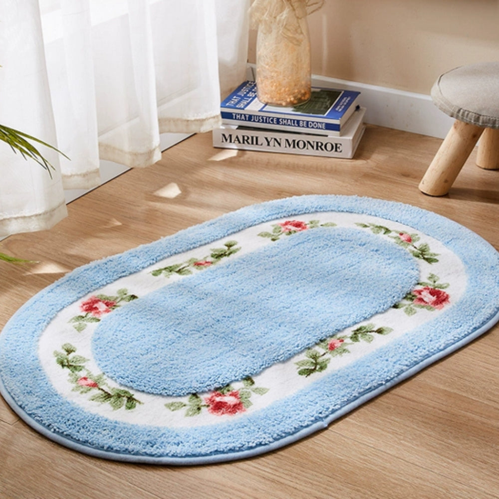 Plush Floral Oval Bath Mat