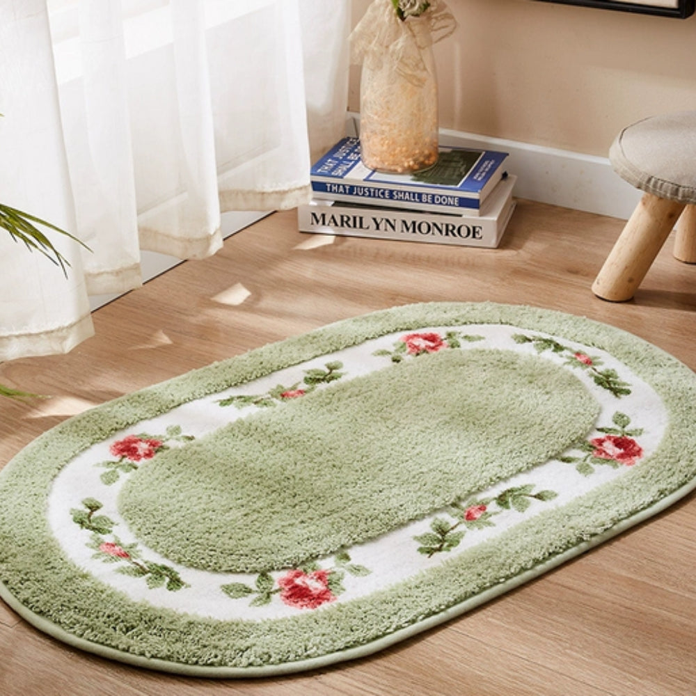 Plush Floral Oval Bath Mat