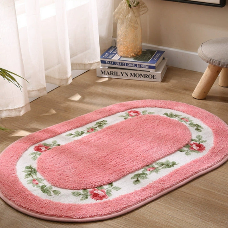 Plush Floral Oval Bath Mat