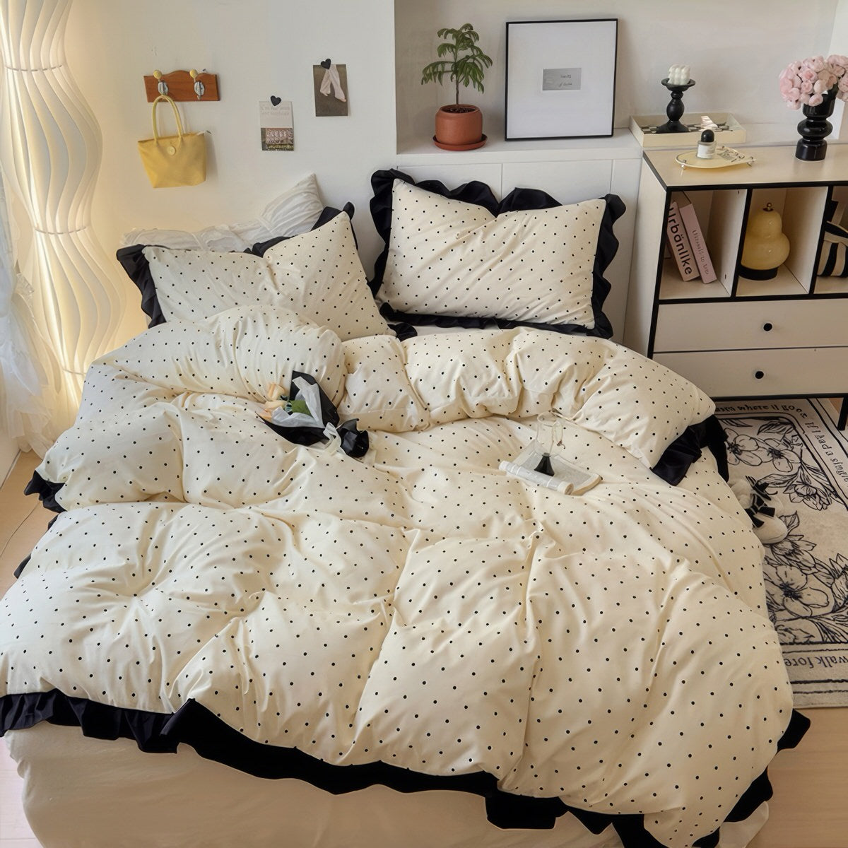 French Ruffled Polka Dot Bedding Set