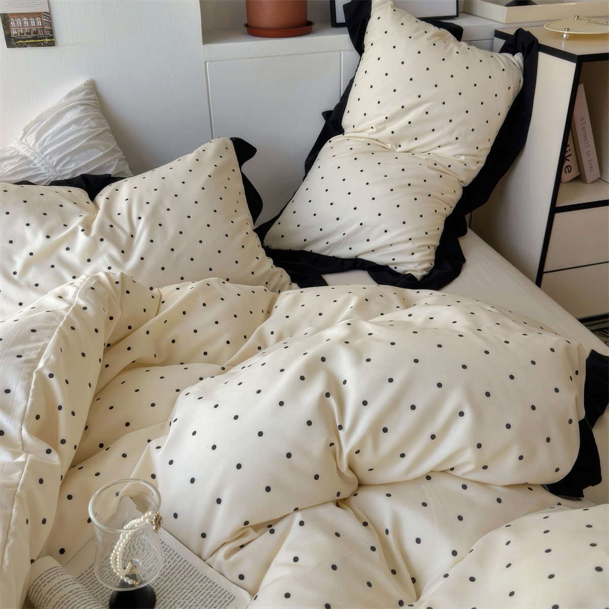 French Ruffled Polka Dot Bedding Set