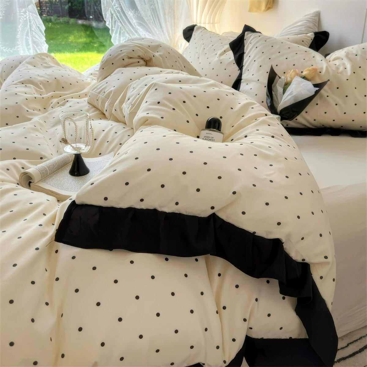 French Ruffled Polka Dot Bedding Set