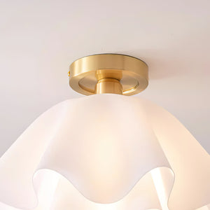 Novara Vintage Pleated Brass Semi-Flush Ceiling Light