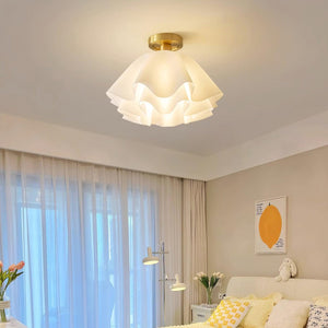 Novara Vintage Pleated Brass Semi-Flush Ceiling Light