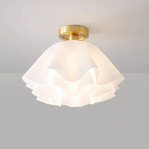 Novara Vintage Pleated Brass Semi-Flush Ceiling Light