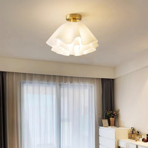 Novara Vintage Pleated Brass Semi-Flush Ceiling Light