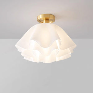 Novara Vintage Pleated Brass Semi-Flush Ceiling Light