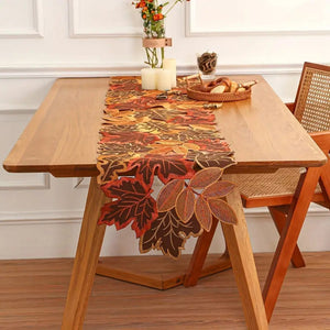 Embroidered Autumn Leaves Table Runner for Dining