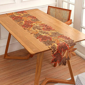 Embroidered Autumn Leaves Table Runner for Dining