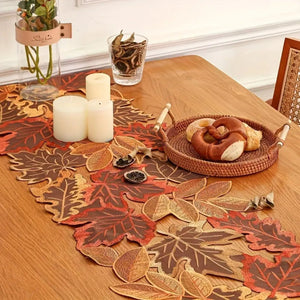 Embroidered Autumn Leaves Table Runner for Dining