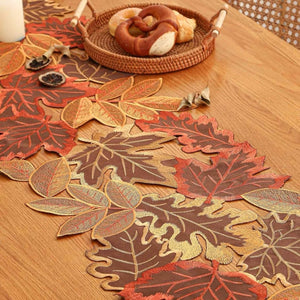 Embroidered Autumn Leaves Table Runner for Dining