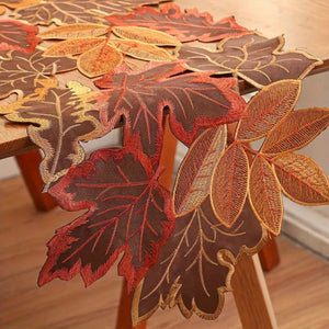 Embroidered Autumn Leaves Table Runner for Dining