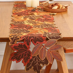 Embroidered Autumn Leaves Table Runner for Dining