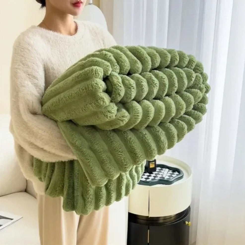 Striped Plush Textured Throw Blanket