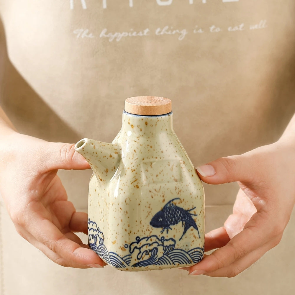 Hand Painted Ceramic Soy Sauce and Oil Dispenser