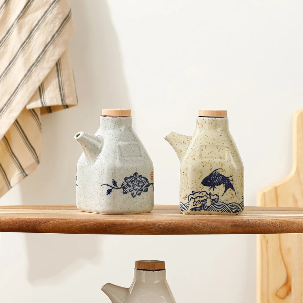 Hand Painted Ceramic Soy Sauce and Oil Dispenser