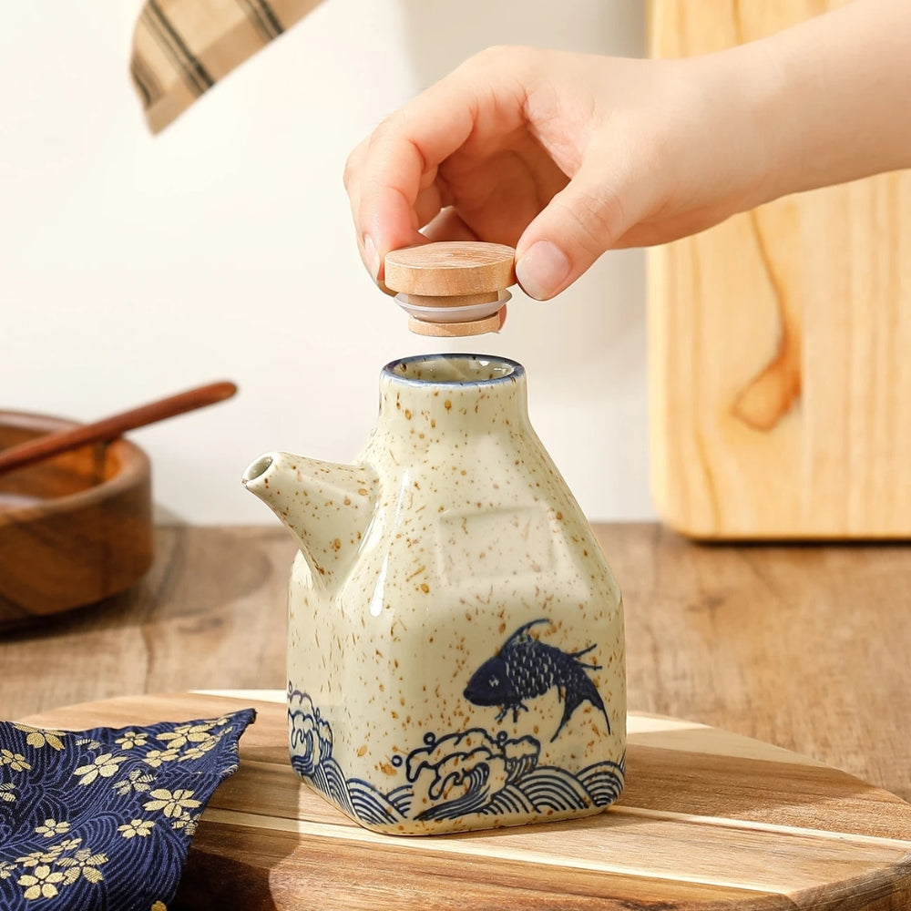 Hand Painted Ceramic Soy Sauce and Oil Dispenser