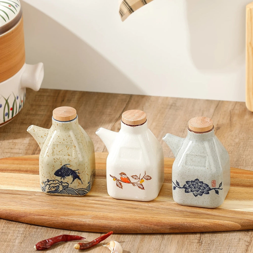 Hand Painted Ceramic Soy Sauce and Oil Dispenser