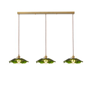 Fiora Vintage Floral Glass Pendant Lamp, 3 shades, linear canopy, green glass