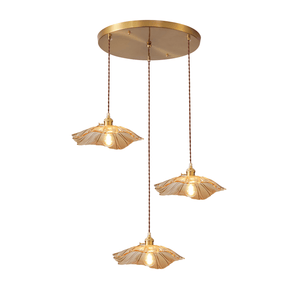 Fiora Vintage Floral Glass Pendant Lamp, 3 shades, round canopy, amber glass