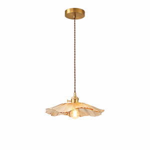 Fiora Vintage Floral Glass Pendant Lamp, single hardwired, amber glass