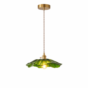 Fiora Vintage Floral Glass Pendant Lamp, single hardwired, green glass